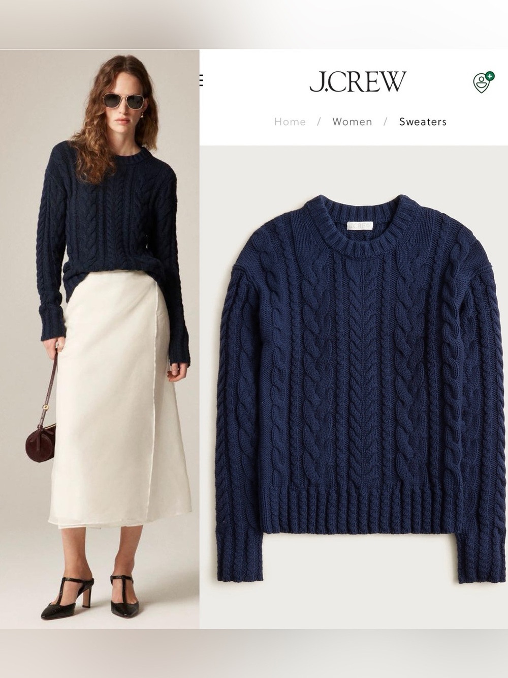 J Crew Cable Knit Crewneck Sweater Navy Cotton Plus Size 3X Classic Preppy CN860